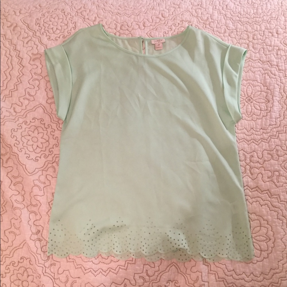 J Crew Mint Scallop Blouse